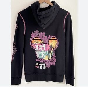 Disney Parks  'Peace Love' Walt Disney 1971 Black zip up Hoodie size XXL